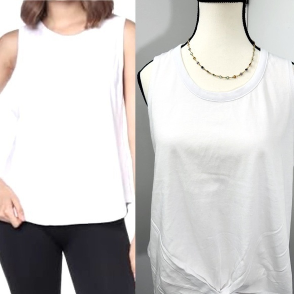 White  Women's Sleeveless Top Scoop Neck Pull On Classic Fit Solid Side Slit L